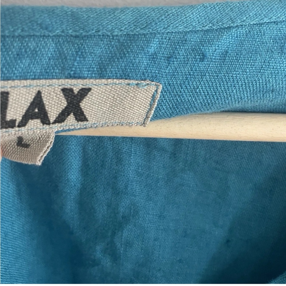FLAX 100% Linen Oversized Button Down Tunic Top Aqua Blue Size L - Picture 2 of 4